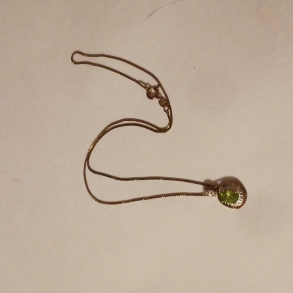 925 Italy Chain w/ Clear Green Glass Pendant Citrine Look - Picture 3 of 8